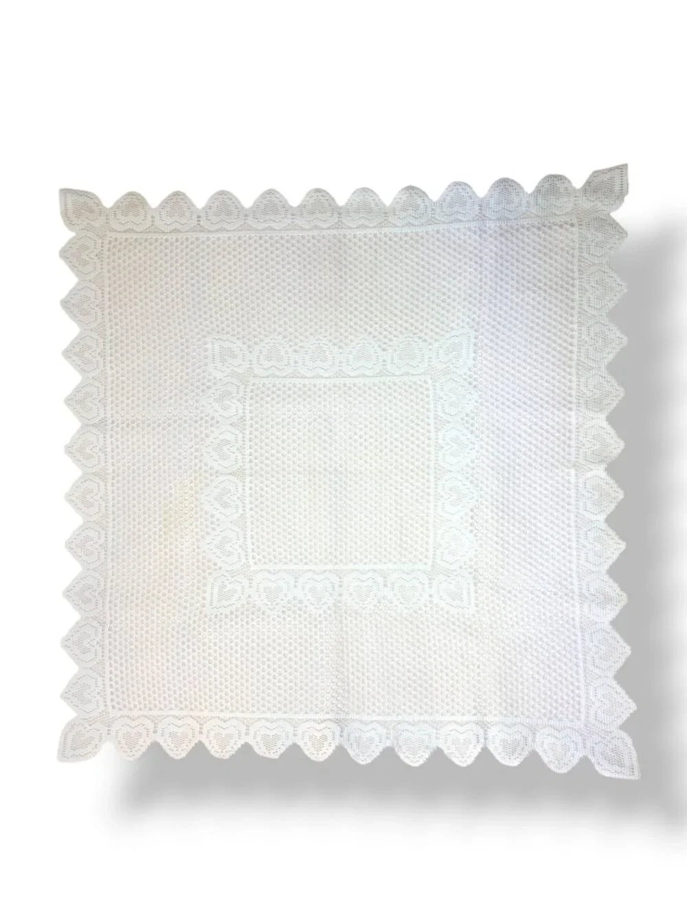 Hearts Crocheted White Table Cloth Square 32